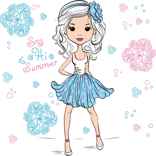 Moda vectorial linda chica feliz — Vector de stock