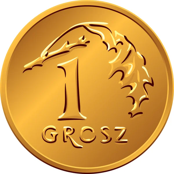 Membalikkan uang Polandia satu koin tembaga Grosz - Stok Vektor