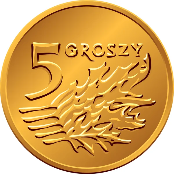 Reverter moeda de cobre polonês Dinheiro cinco groszy — Vetor de Stock