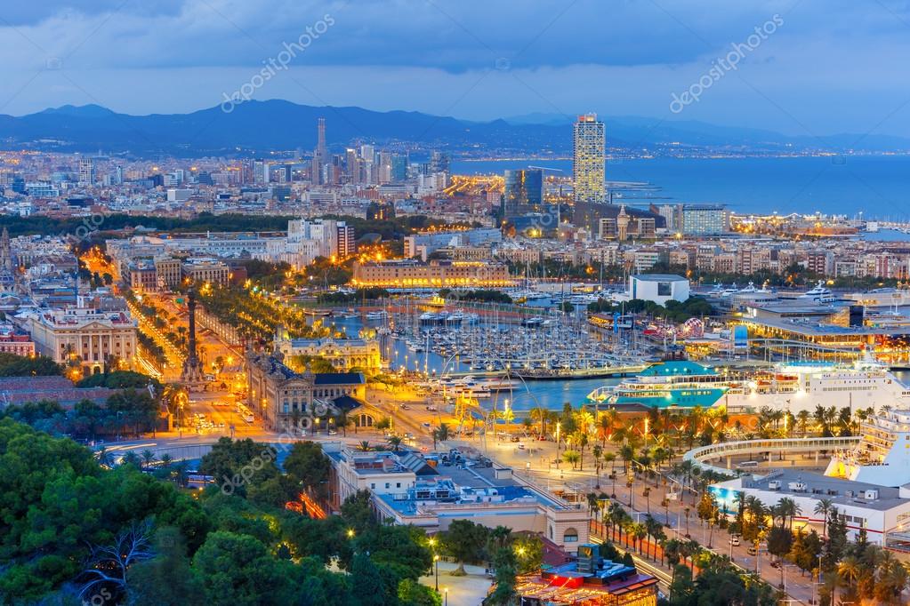 Aerial view Barcelona at night, Catalonia, Spain — Stock Photo © olgacov 85227536