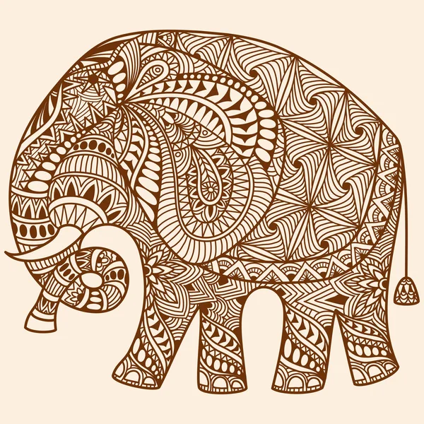 Vetor Henna mehndi decorado Elefante indiano —  Vetores de Stock