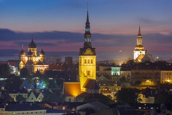 Night aerial view of old town, Tallinn, Estonia — Stock Photo, Image