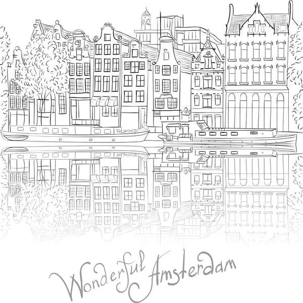 Vue vectorielle de la ville du canal d'Amsterdam — Image vectorielle