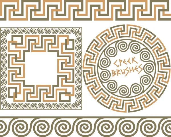 Set 3 Cepillos Griegos Meander patrones — Archivo Imágenes Vectoriales