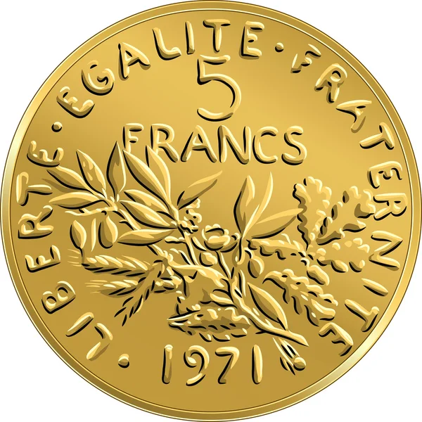 Εμπρόσθια όψη ffive φράγκα κέρμα γαλλικής χρήματα διάνυσμα — Διανυσματικό Αρχείο