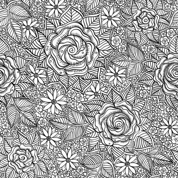Vector seamless black and white floral pattern — Stock Vector