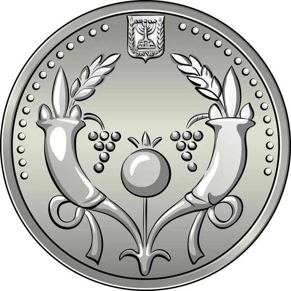 Obverse Israeli silver money two shekel coin — Stock Vector