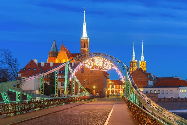 Ponte Tumski di notte a Breslavia, Polonia — Foto Stock