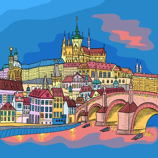 Prague Castle and Charles Bridge — Stock Vector