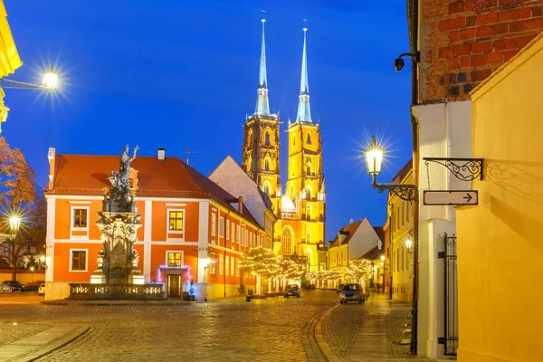 Catedral de São João à noite em Wroclaw, Polônia — Fotografia de Stock