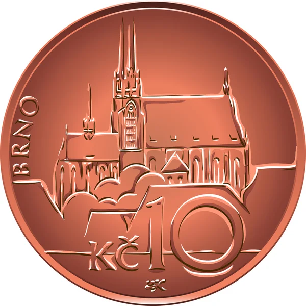 Vektor Goldgeld zehn tschechische Kronen Münzrückseite — Stockvektor