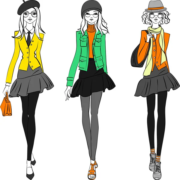 Vector hermosas chicas de moda top models — Vector de stock