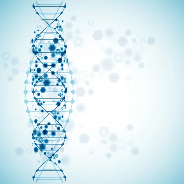 Modelo de ciência, papel de parede ou banner com moléculas de DNA. — Vetor de Stock