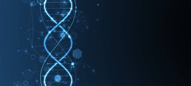 Parlayan neon DNA zinciri. Biyoteknoloji, biyokimya, bilim, tıp konsepti. Genetik engenetikleme şablonu.