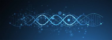 Parlayan neon DNA zinciri. Biyoteknoloji, biyokimya, bilim, tıp konsepti. Genetik engenetikleme şablonu.