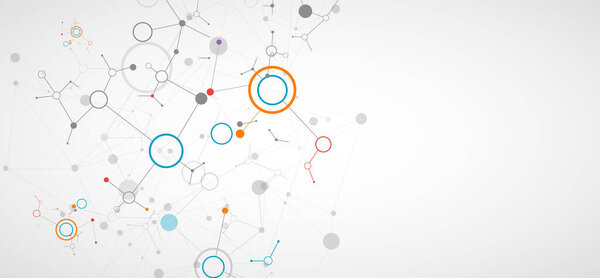 Геометрический абстрактный фон с связной линией и точками. Футуристический цифровой фон для науки и техники.