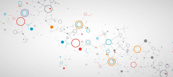 Геометрический абстрактный фон с связной линией и точками. Футуристический цифровой фон для науки и техники.