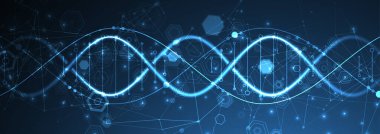 Parlayan neon DNA zinciri. Biyoteknoloji, biyokimya, bilim, tıp konsepti. Genetik engenetikleme şablonu.