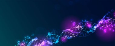 Bilim şablonu, duvar kağıdı ya da DNA virüsü moleküllü pankart. Vektör illüstrasyonu.