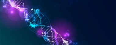 Bilim şablonu, duvar kağıdı ya da DNA virüsü moleküllü pankart. Vektör illüstrasyonu.