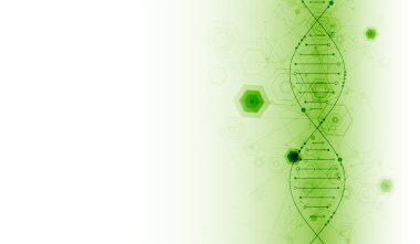 Bilim şablonu, soyut arka plan ve DNA molekülleri. Vektör illüstrasyonu.