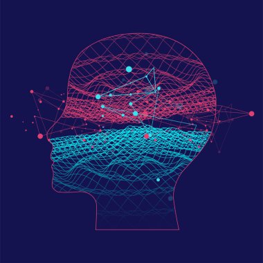 Soyut dalgalı bir insan kafasının taslağı. Pleksus etkisi.