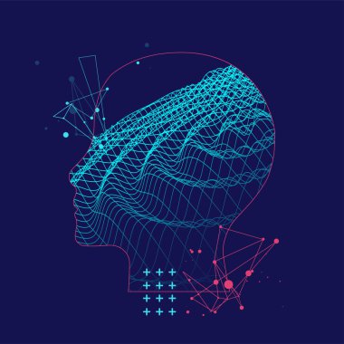 Soyut dalgalı bir insan kafasının taslağı. Pleksus etkisi.