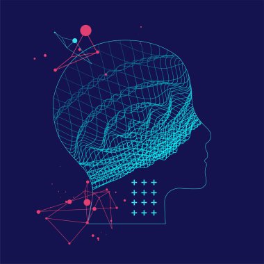 Soyut dalgalı bir insan kafasının taslağı. Pleksus etkisi.