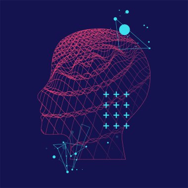 Soyut dalgalı bir insan kafasının taslağı. Pleksus etkisi.