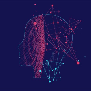 Soyut dalgalı bir insan kafasının taslağı. Pleksus etkisi.