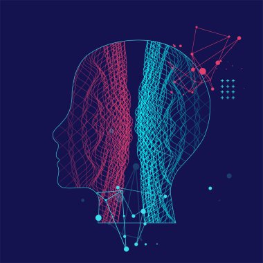 Soyut dalgalı bir insan kafasının taslağı. Pleksus etkisi.