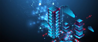 Isome büyük veri kavramı, veritabanı. Soyut teknoloji geçmişi. Vektör illüstrasyonu