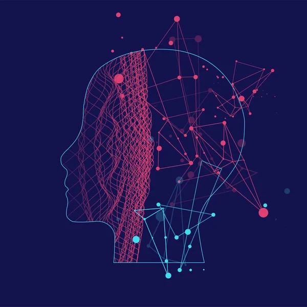 Soyut dalgalı bir insan kafasının taslağı. Pleksus etkisi.