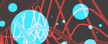 Kablo dinamik dalgaları, çizgi ve parçacıkları olan soyut vektör arkaplanı. 