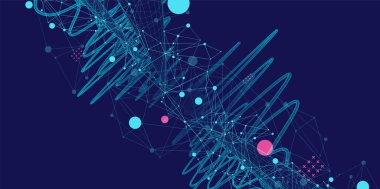 Kablo dinamik boruları, çizgileri ve parçacıkları olan soyut bir vektör arkaplanı. Pleksus etkisi.