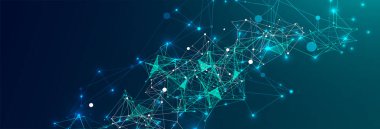 Soyut pleksus vektör arkaplanı. Parlayan parçacıklar dinamik akış.