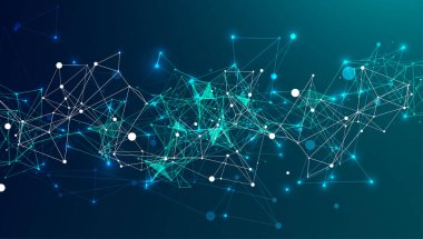 Soyut pleksus vektör arkaplanı. Parlayan parçacıklar dinamik akış.