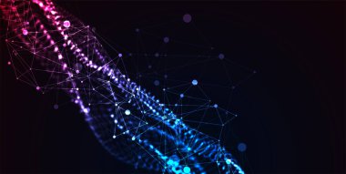 Soyut vektör arkaplanı. Pleksus etkisi olan parçacık dinamik akışı.