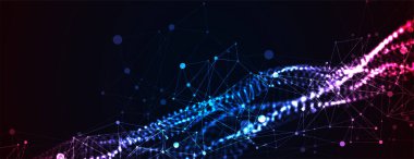 Soyut vektör arkaplanı. Pleksus etkisi olan parçacık dinamik akışı.