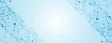 Pleksus etkisi olan teknoloji geçmişi. Büyük veri konsepti. İkili bilgisayar kodu. Vektör illüstrasyonu.