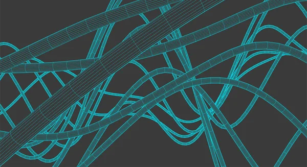 Vektor Abstrakter Hintergrund Mit Drahtgebundenen Dynamischen Wellen Linien Und Teilchen — Stockvektor