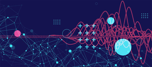 Vector abstract background with a wireframe dynamic pipes, line and particles. Plexus effect.