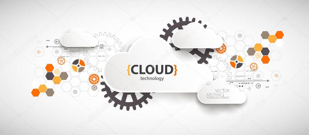 Cloud storage technology. Integrated digital web concept background. 