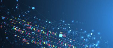 Pleksus etkisi olan soyut teknoloji konsepti. Devre kartı, yüksek bilgisayar rengi arkaplan. İçerik, web - şablon, iş teknolojisi sunumu için alanı olan vektör illüstrasyonu.