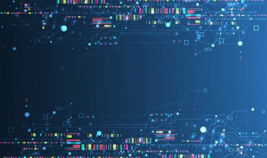 Pleksus etkisi olan soyut teknoloji konsepti. Devre kartı, yüksek bilgisayar rengi arkaplan. İçerik, web - şablon, iş teknolojisi sunumu için alanı olan vektör illüstrasyonu.