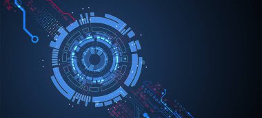 Soyut teknoloji konsepti. Devre kartı, yüksek bilgisayar rengi arkaplan. İçerik, web - şablon, iş teknolojisi sunumu için alanı olan vektör illüstrasyonu.