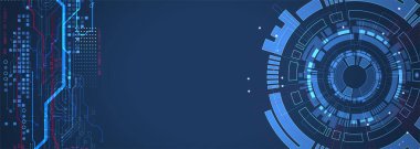 Soyut teknoloji konsepti. Devre kartı, yüksek bilgisayar rengi arkaplan. İçerik, web - şablon, iş teknolojisi sunumu için alanı olan vektör illüstrasyonu.