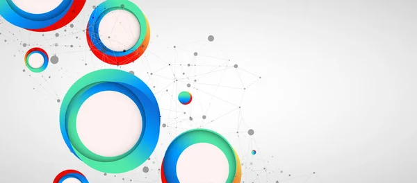 Veelkleurige Cirkels Gerangschikt Een Plexus Abstractie Voor Gebruik Wetenschappelijke Technische — Stockvector