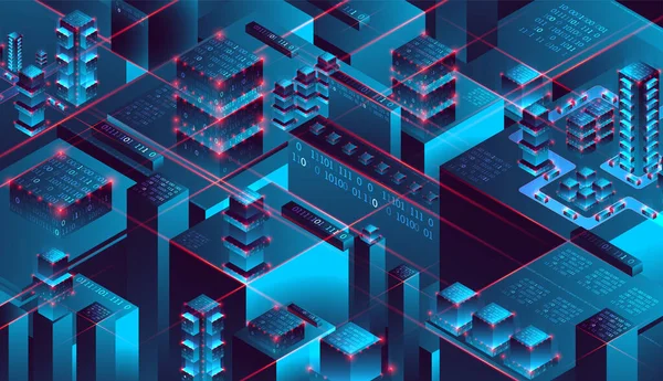 Isometric Big Data Flow Processing Concept Database Abstraktní Technické Zázemí — Stockový vektor