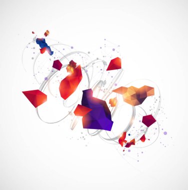 Soyut kıvrımlı renkli çizgiler. Fütürist geometrik kompozisyon. Tasarım çalışmaları için arkaplan.